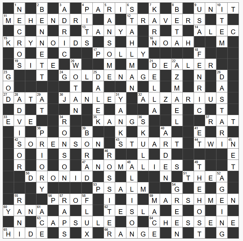 A filled in crossword grid