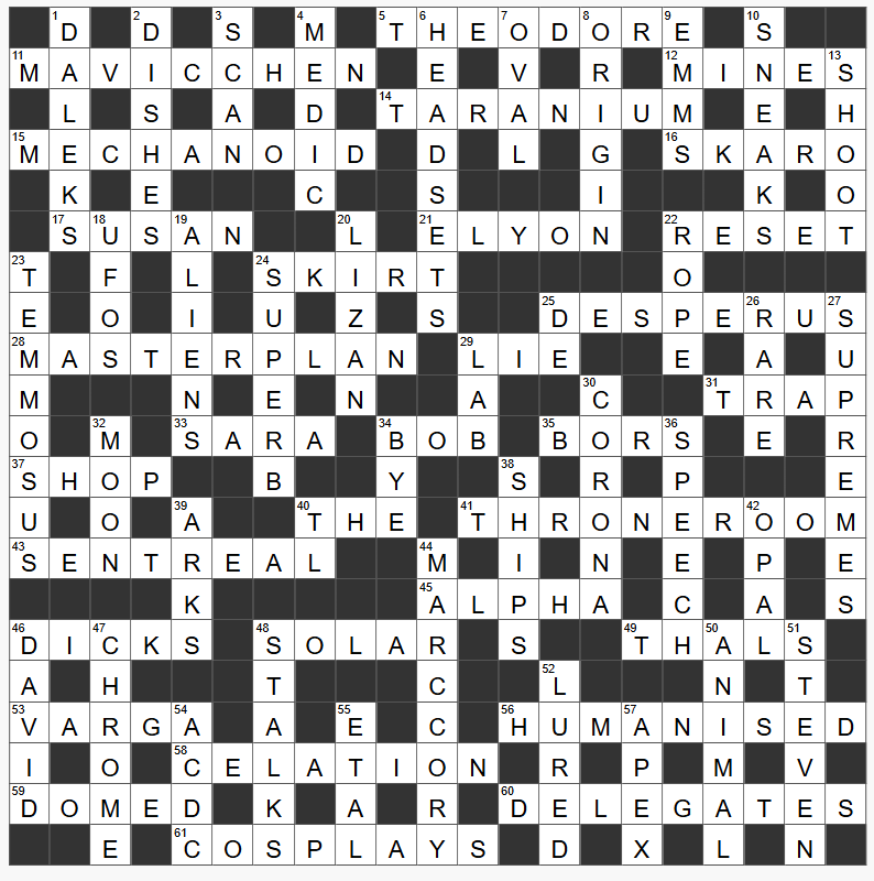 A completed crossword grid - crossword 146 Daleks Answers 