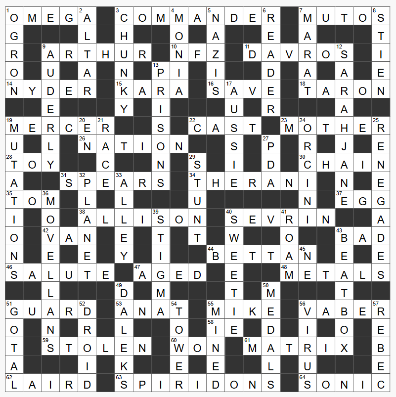 A completed crossword