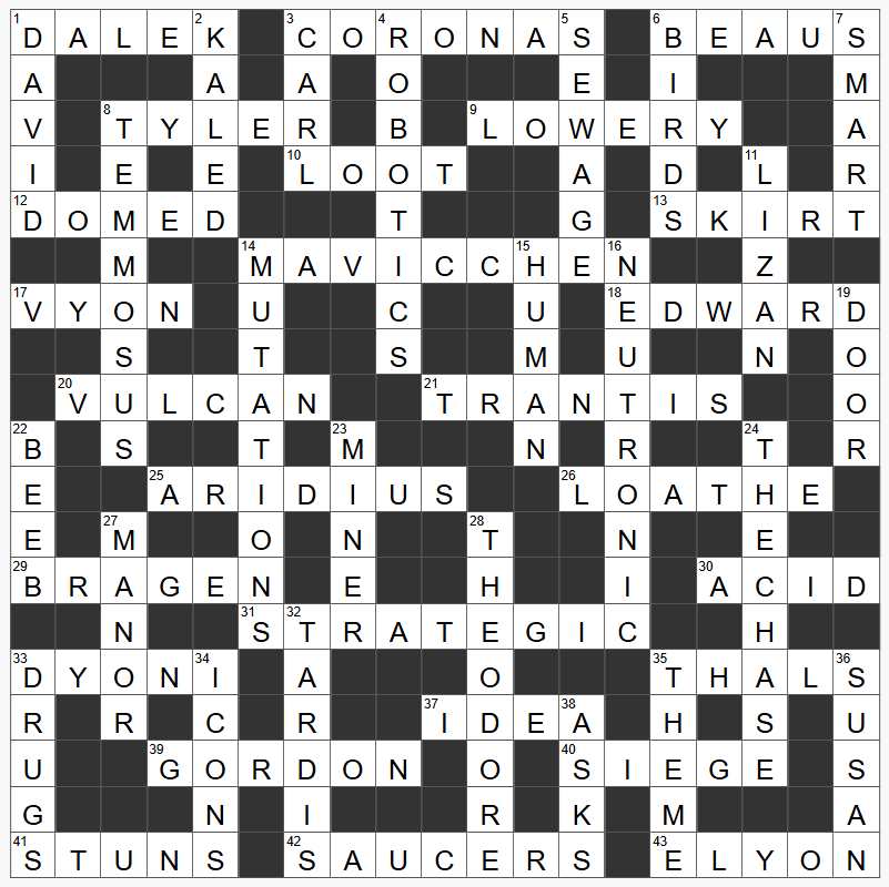 Quick crossword 63 (1960s Daleks) Answers - a completed crossword grid 