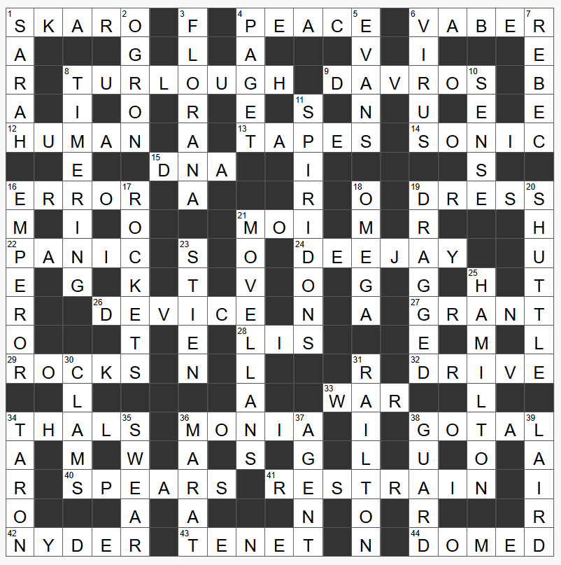 A completed crossword