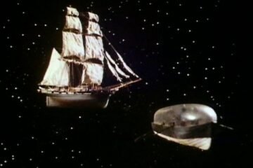 A sailing ship in space
